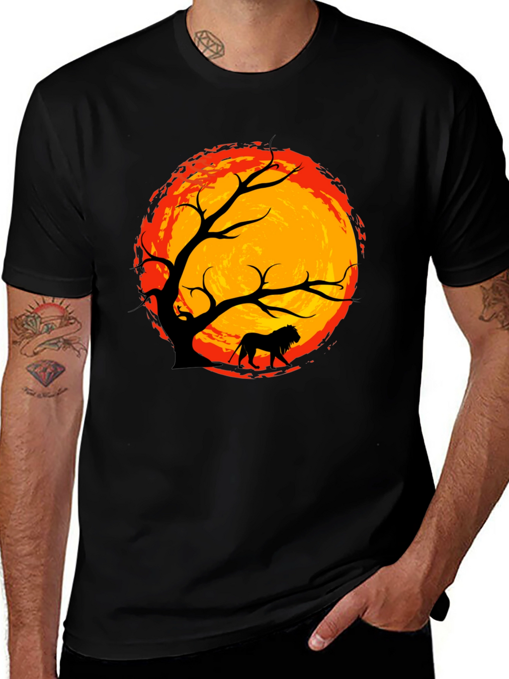 Lion Silhouette Tree Graphic Tee - Black