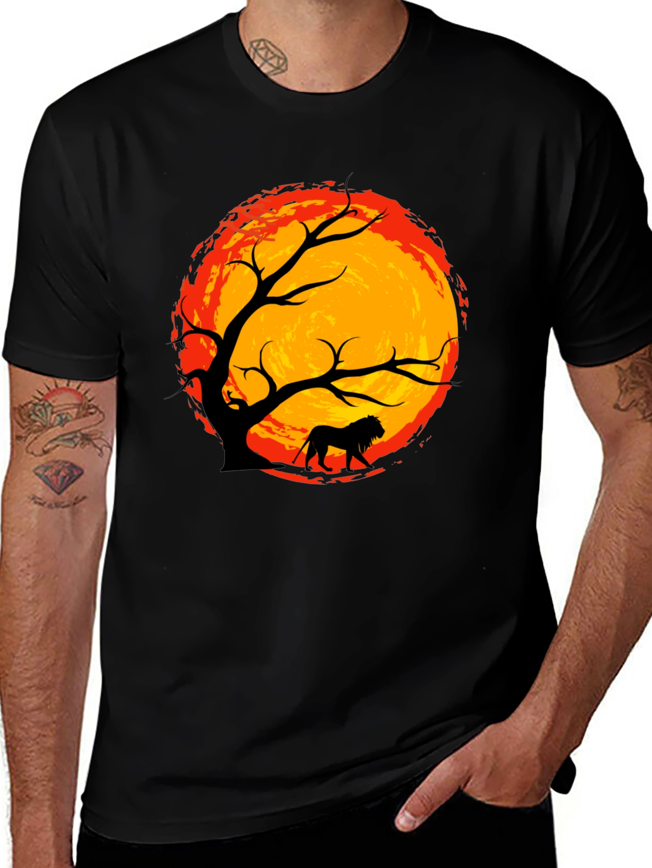 Lion Silhouette Tree Graphic Tee - Black