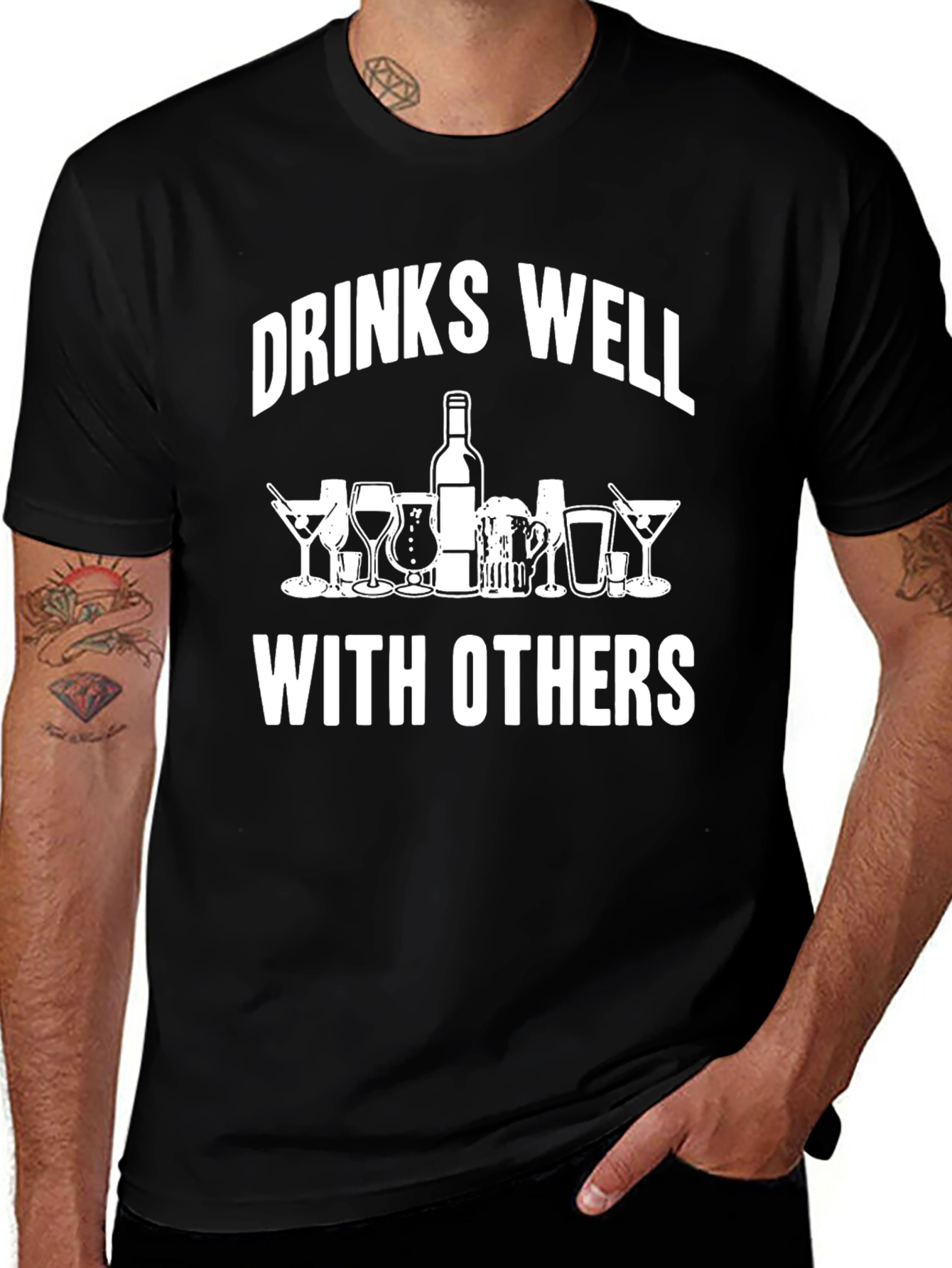 Drinks Well With Others Graphic Tee - Black