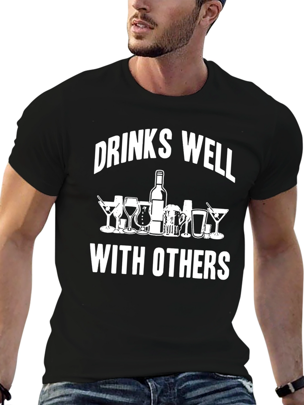 Drinks Well With Others Graphic Tee - Black