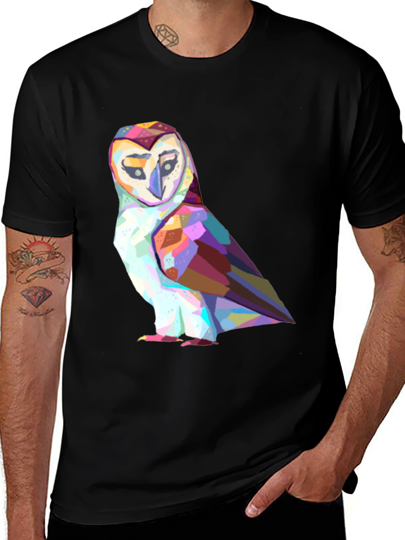 Geometric Owl Graphic Tee - Stylish Black T-Shirt