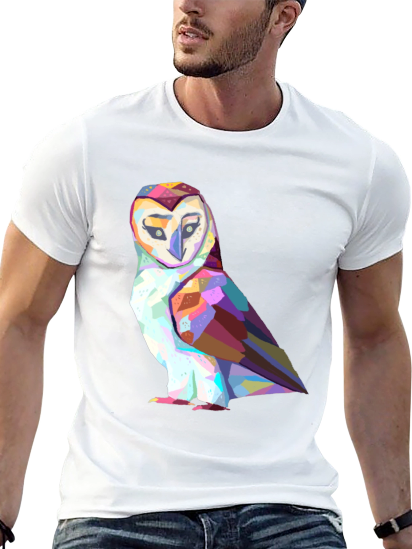Geometric Owl Graphic Tee - Stylish Black T-Shirt