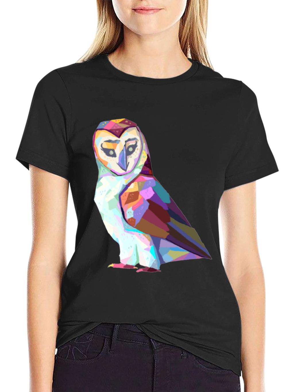 Geometric Owl Graphic Tee - Stylish Black T-Shirt