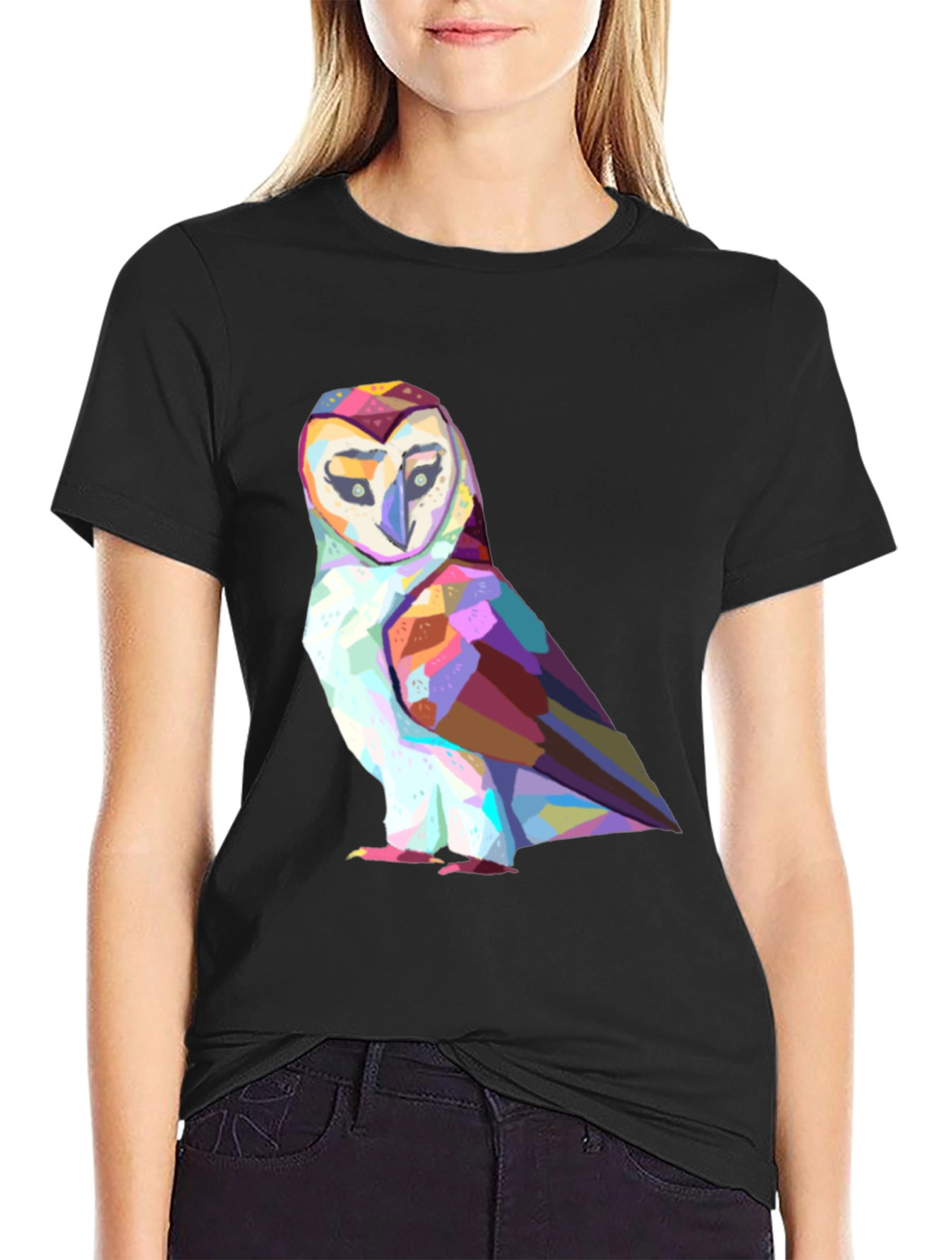 Geometric Owl Graphic Tee - Stylish Black T-Shirt