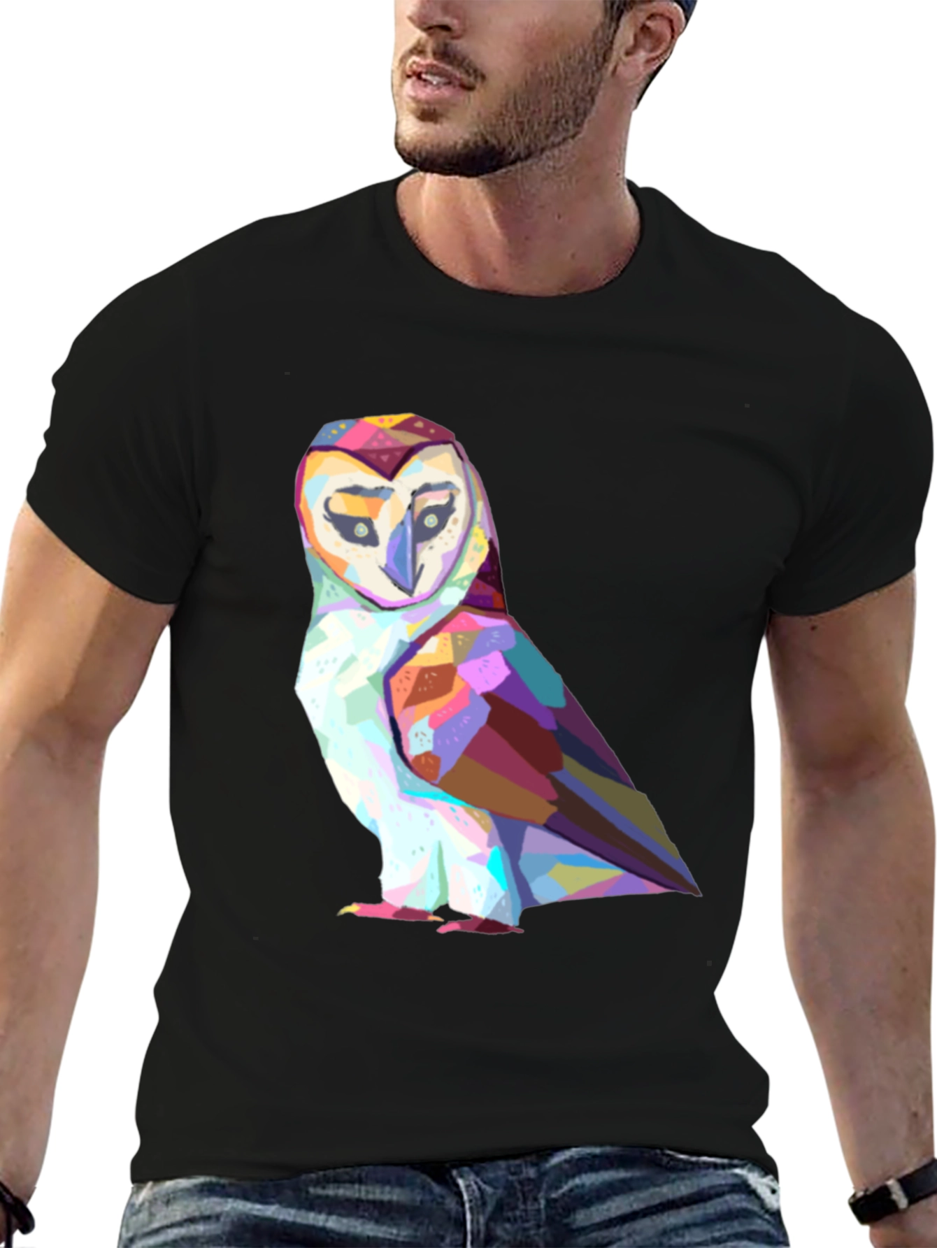 Geometric Owl Graphic Tee - Stylish Black T-Shirt