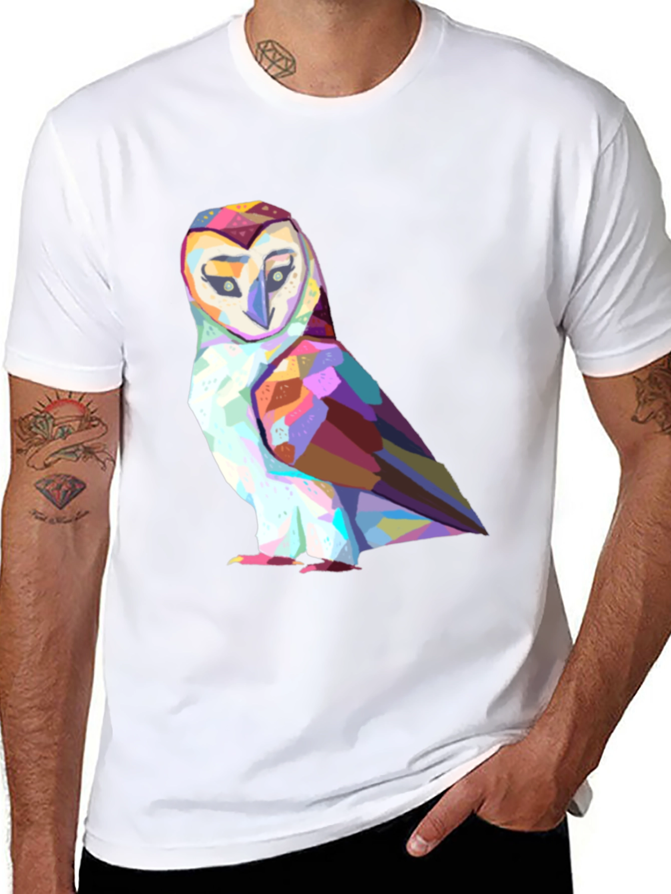 Geometric Owl Graphic Tee - Stylish Black T-Shirt