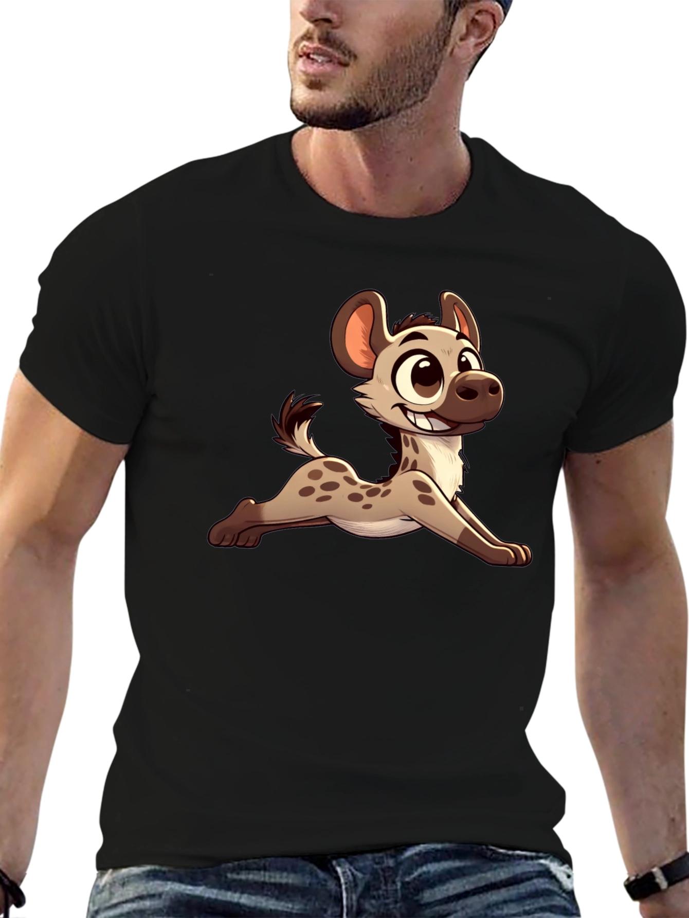 Cartoon Hyena Black T-Shirt