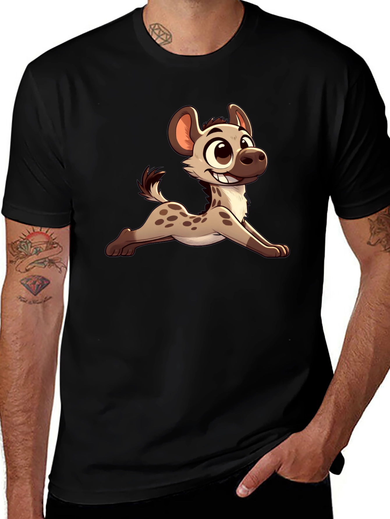 Cartoon Hyena Black T-Shirt