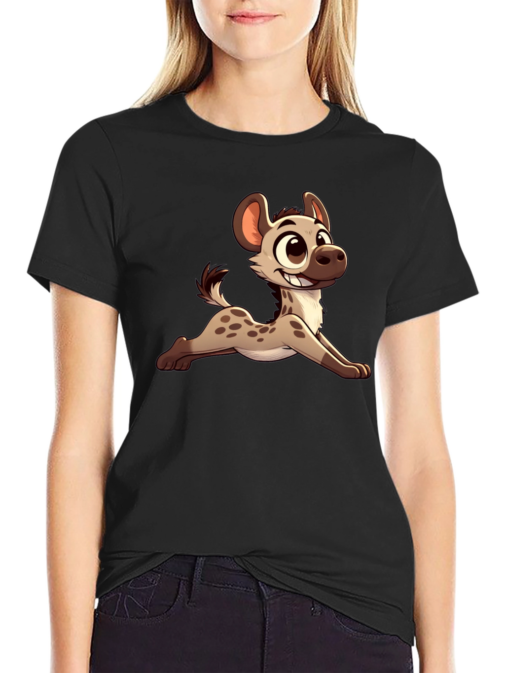 Cartoon Hyena Black T-Shirt