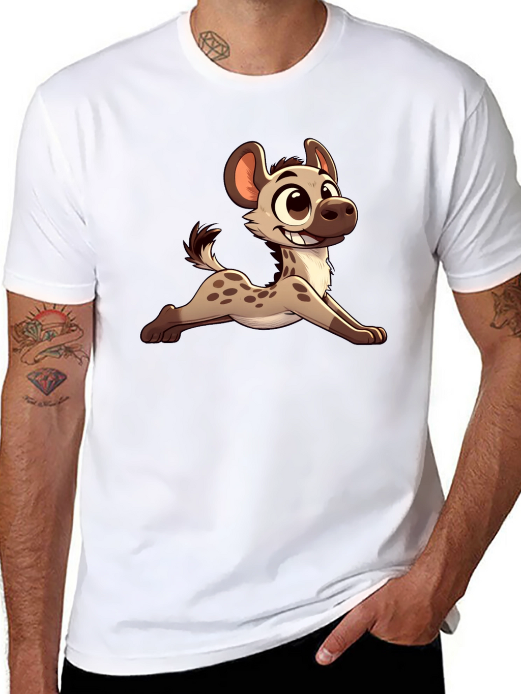 Cartoon Hyena Black T-Shirt