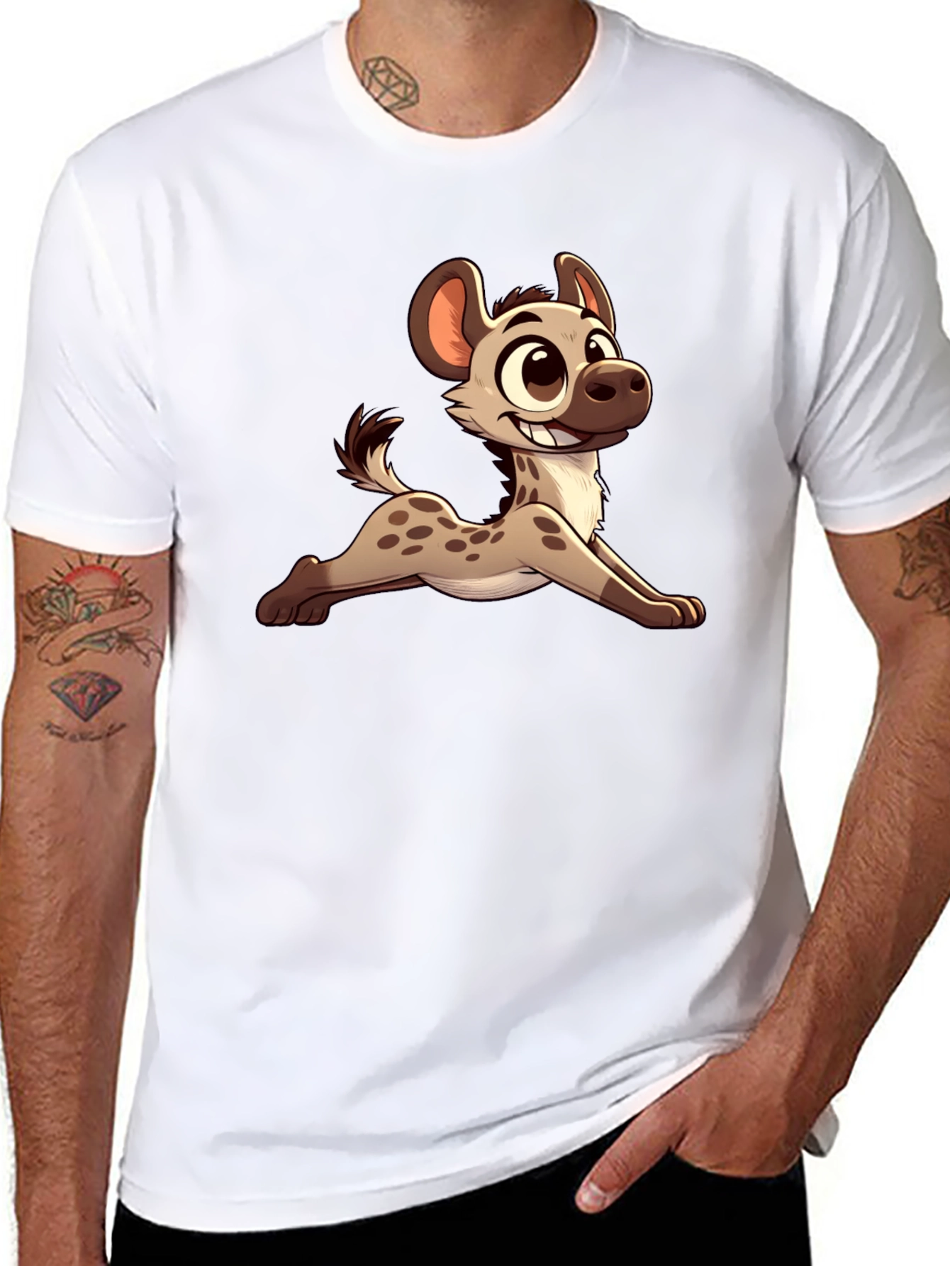 Cartoon Hyena Black T-Shirt