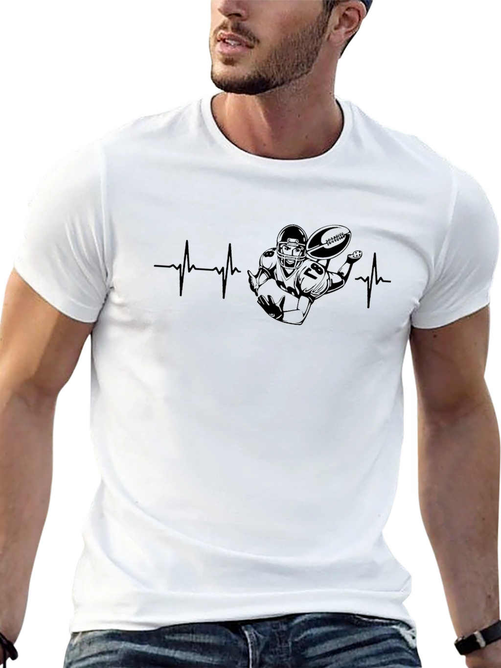 Football Heartbeat T-Shirt - Stylish Fan Apparel