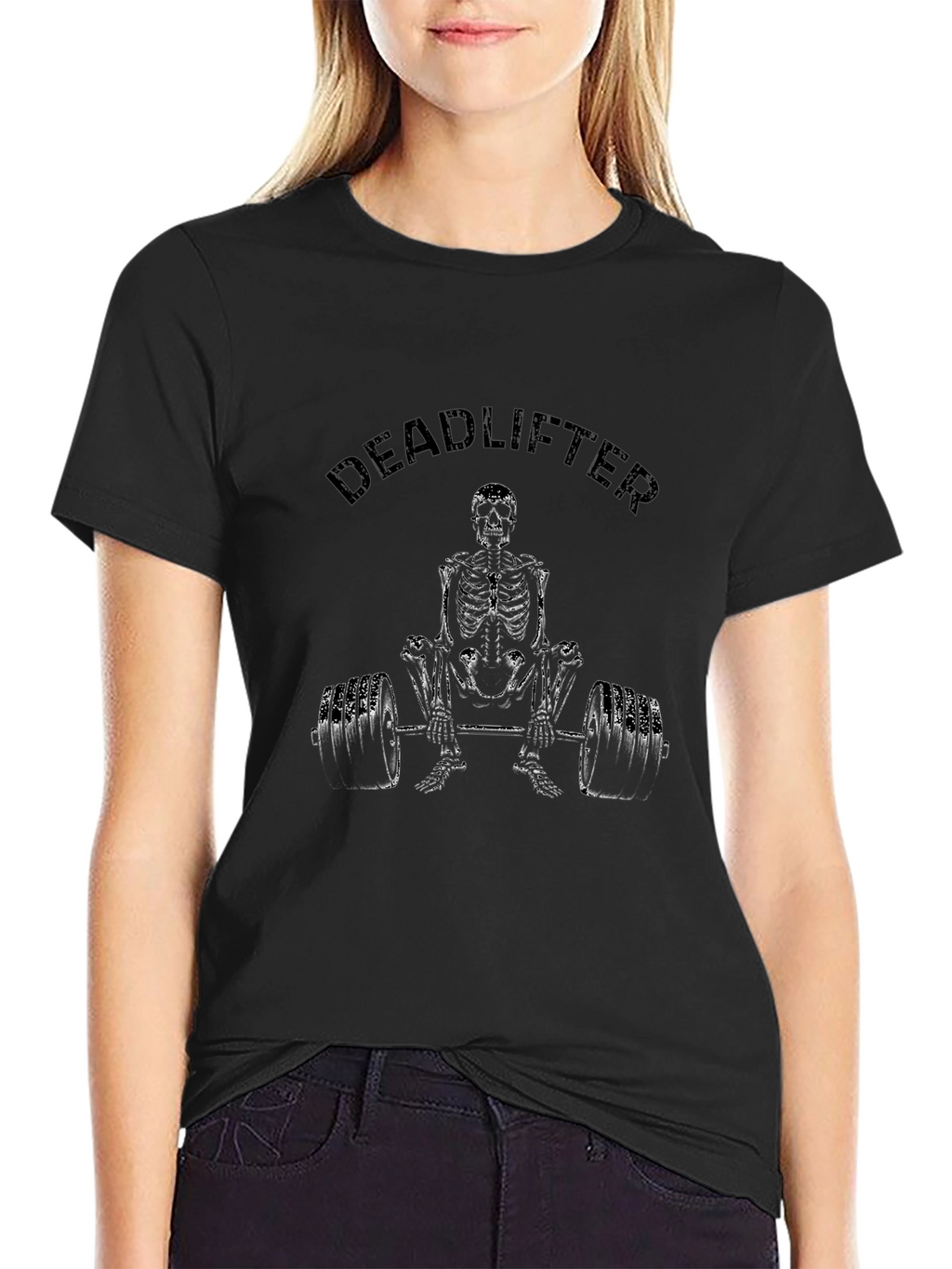 Deadlifter Skeleton Graphic Tee - Black Cotton T-Shirt