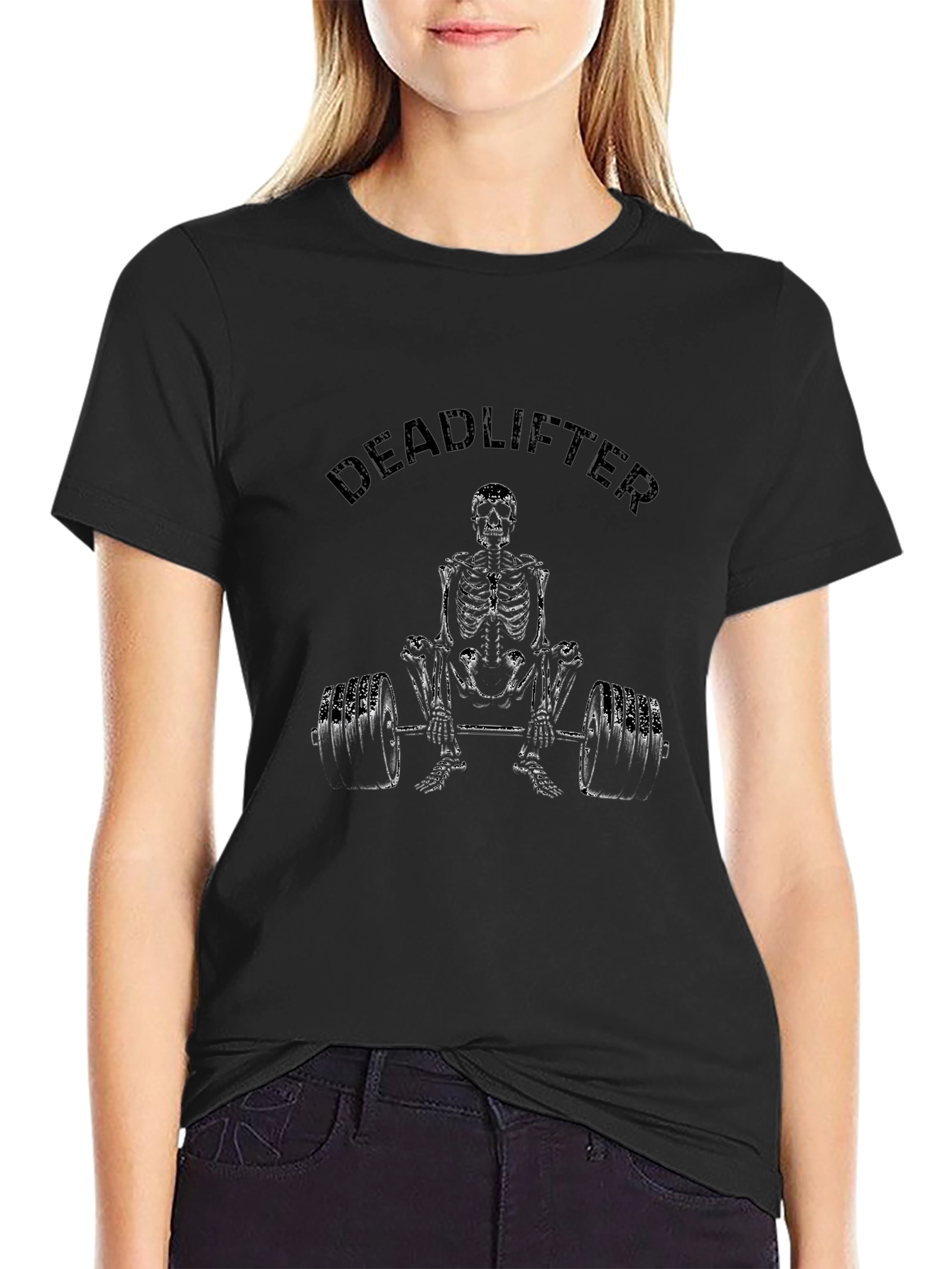 Deadlifter Skeleton Graphic Tee - Black Cotton T-Shirt
