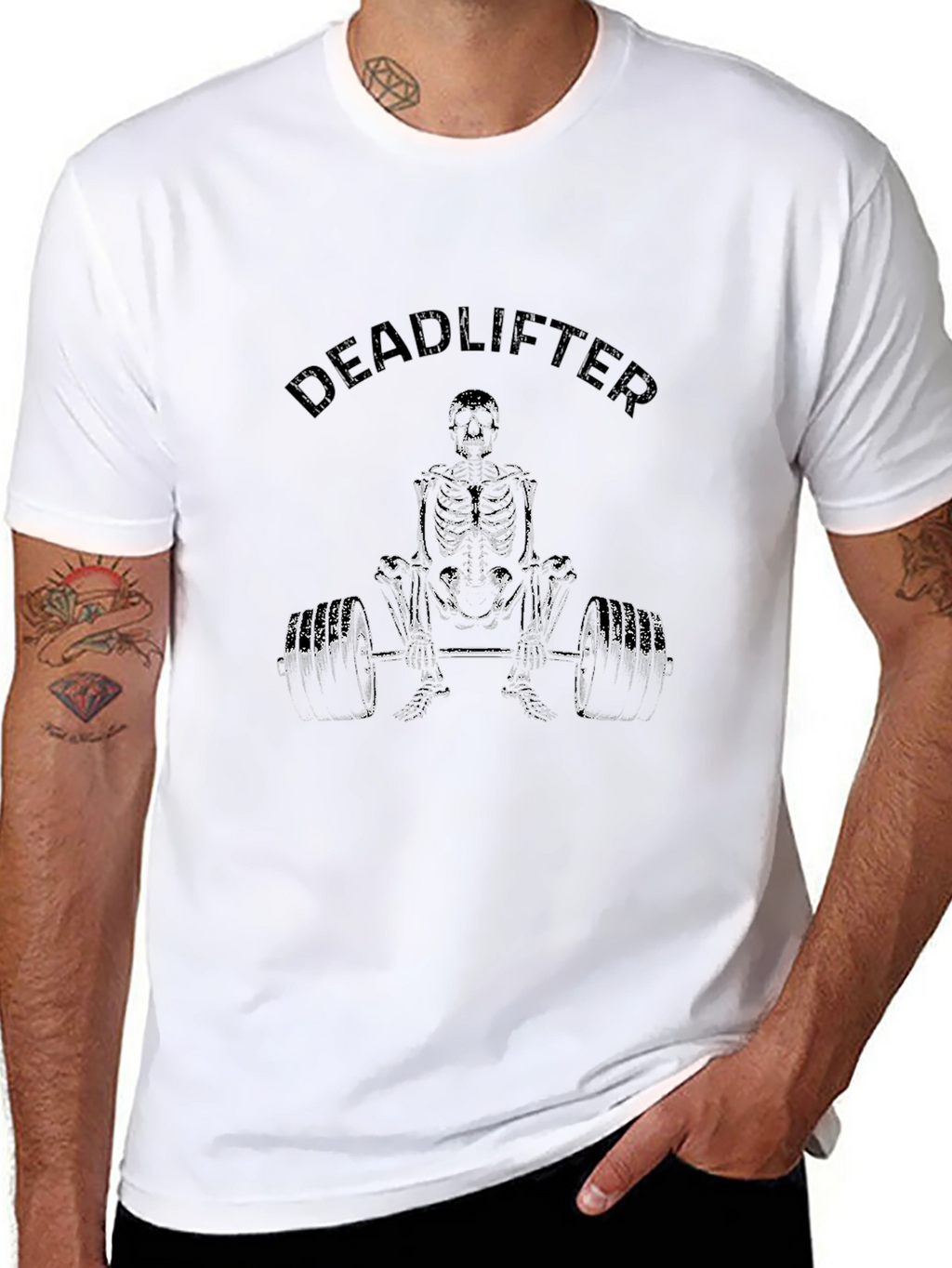 Deadlifter Skeleton Graphic Tee - Black Cotton T-Shirt