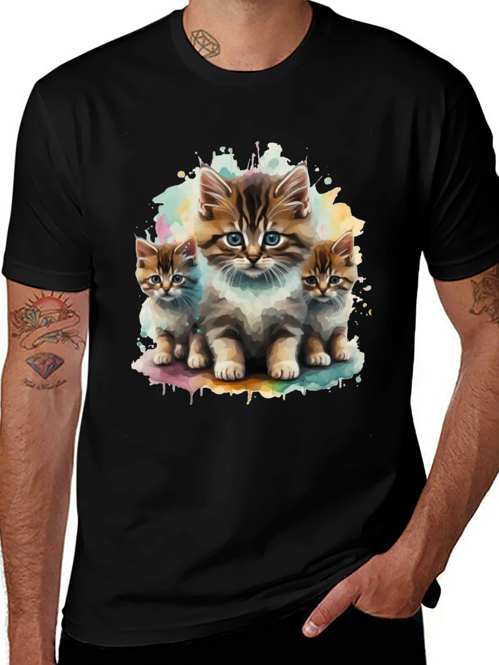 Cute Kitten Trio Black T-Shirt
