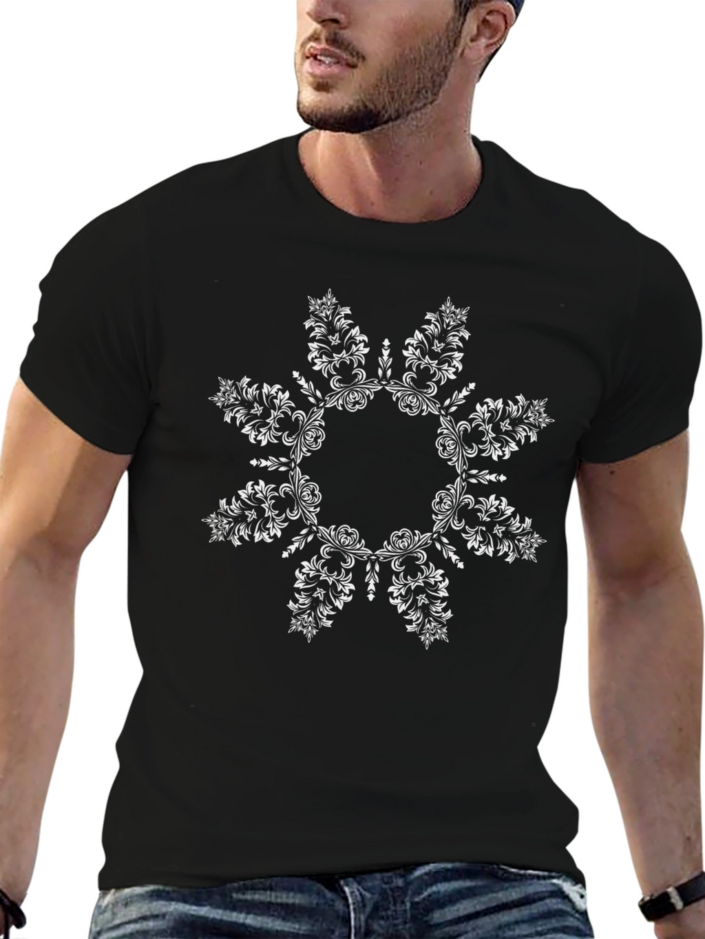Floral Mandala Graphic Black Tee