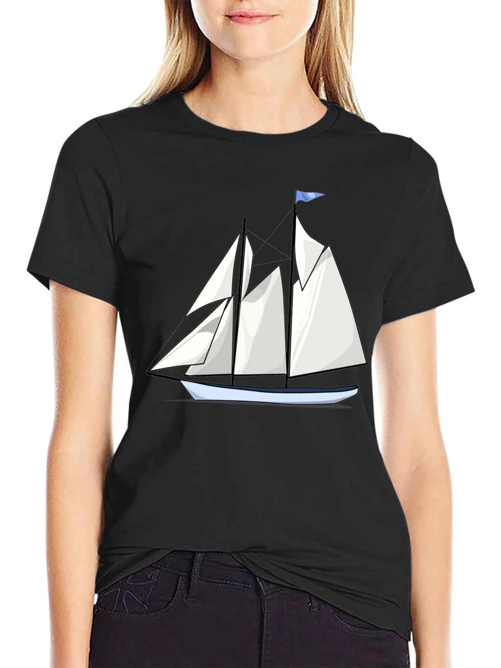 Sailboat Graphic Tee - Black Cotton T-Shirt