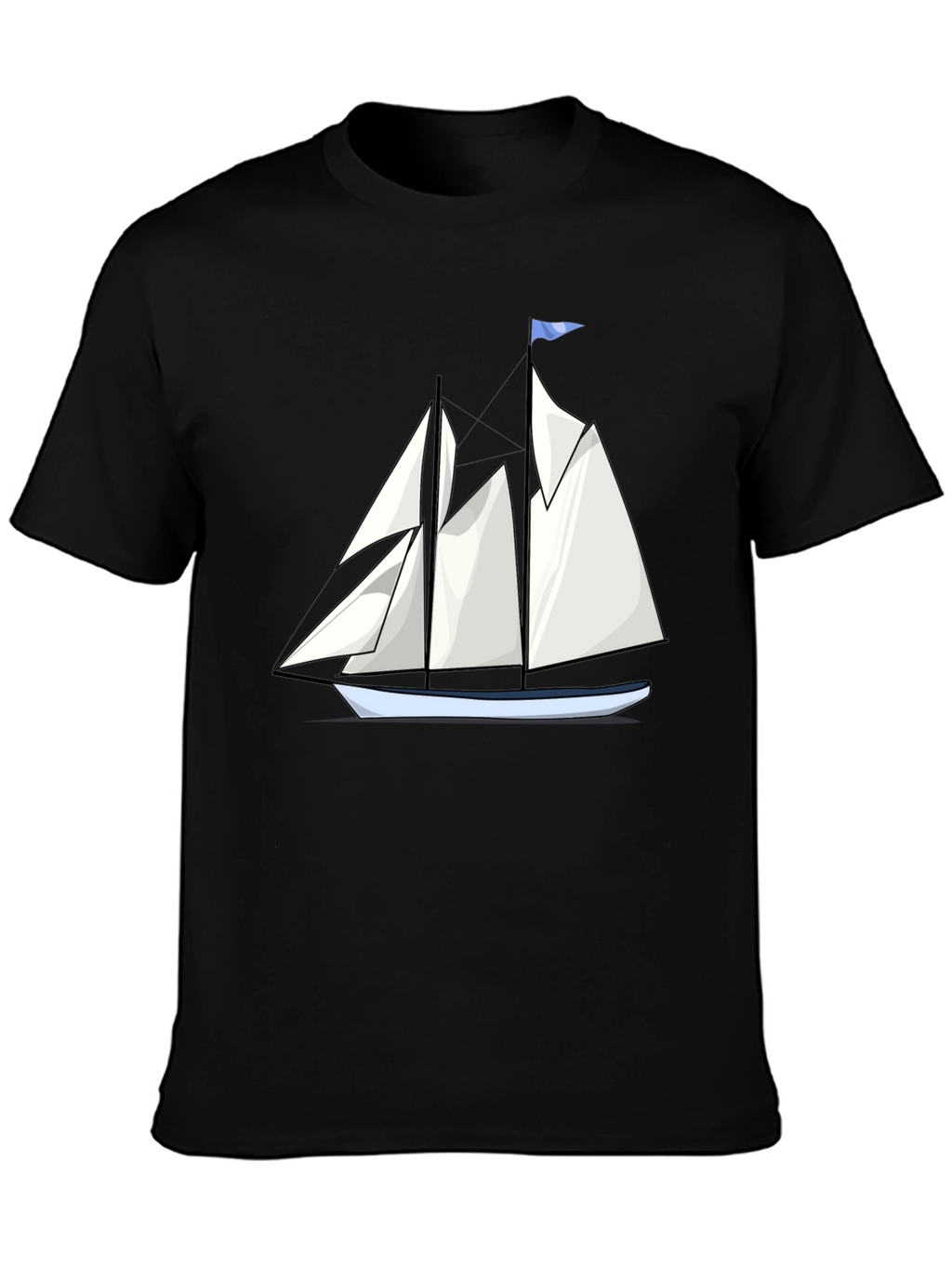 Sailboat Graphic Tee - Black Cotton T-Shirt