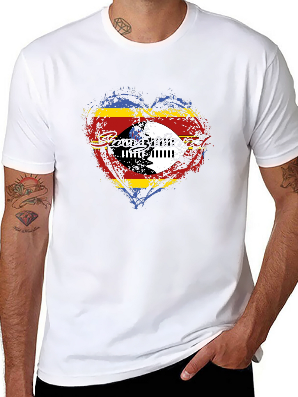 Eswatini Flag Heart Graphic T-Shirt - Black