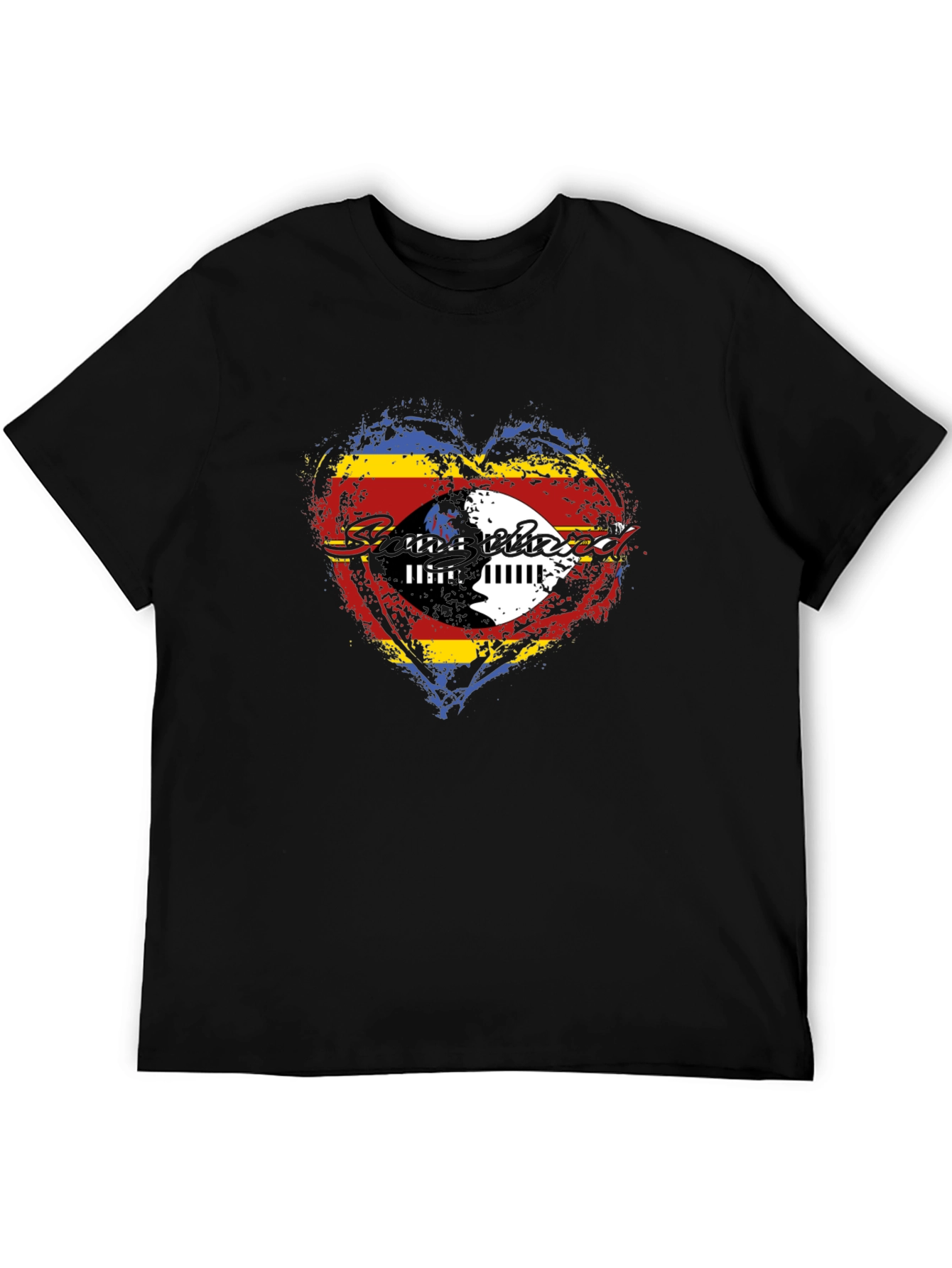 Eswatini Flag Heart Graphic T-Shirt - Black