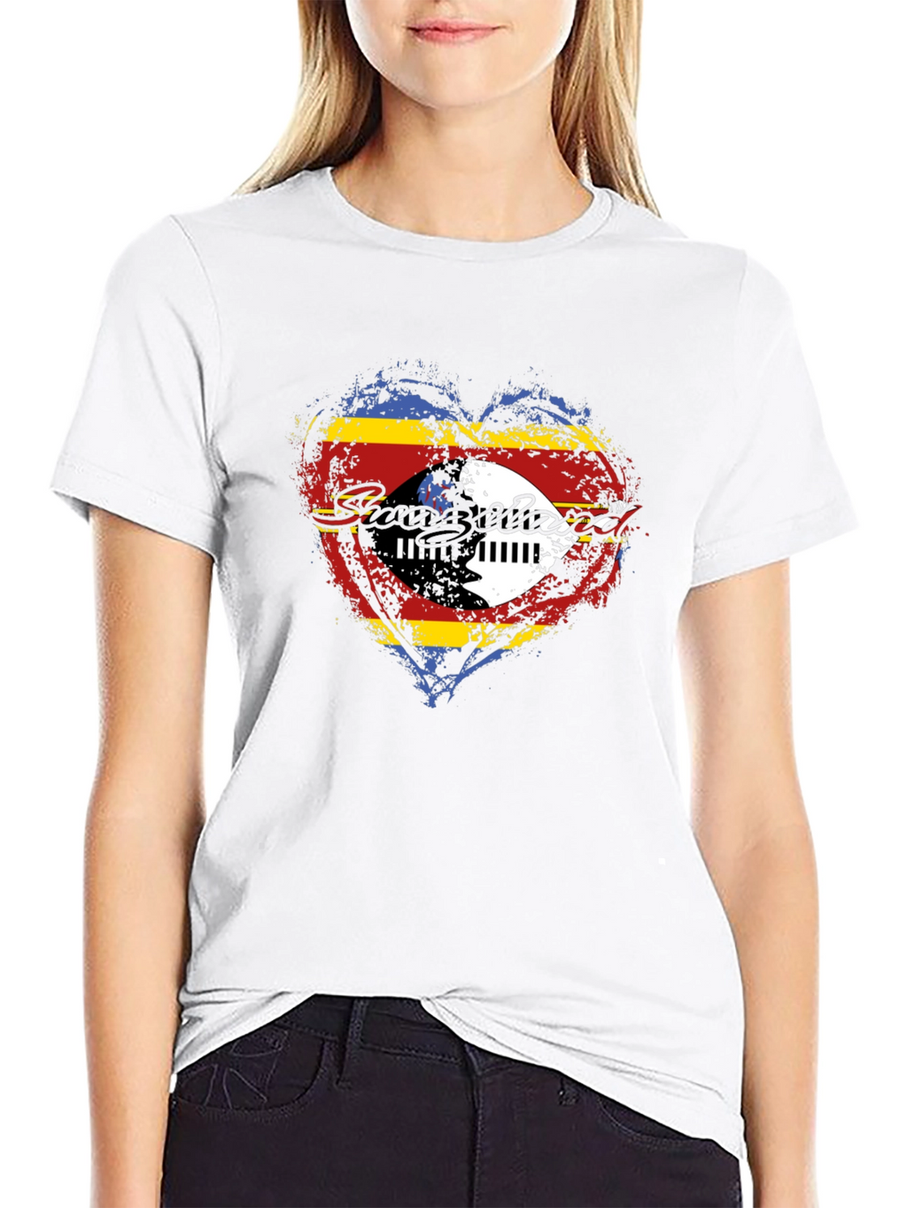 Eswatini Flag Heart Graphic T-Shirt - Black