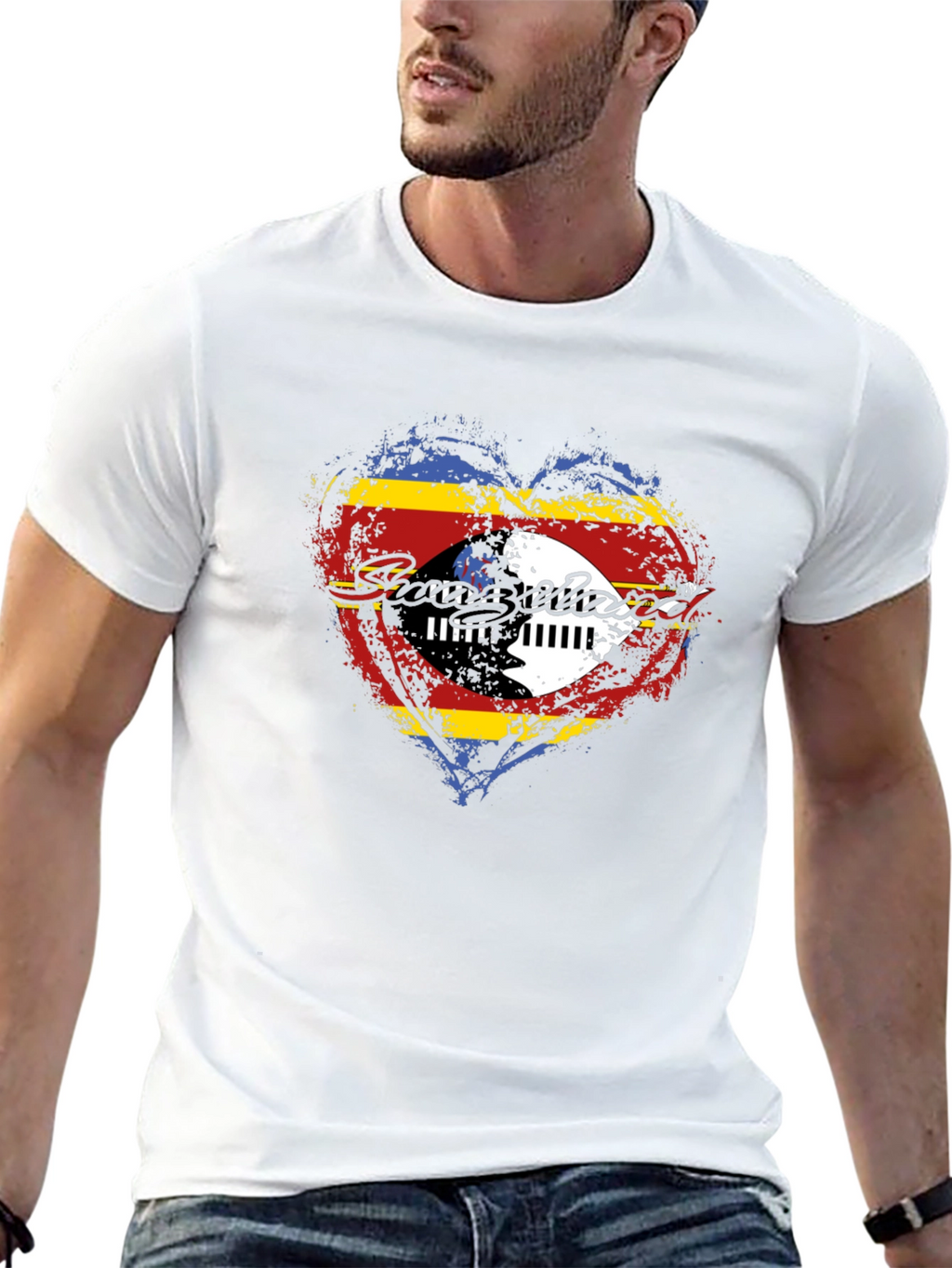 Eswatini Flag Heart Graphic T-Shirt - Black