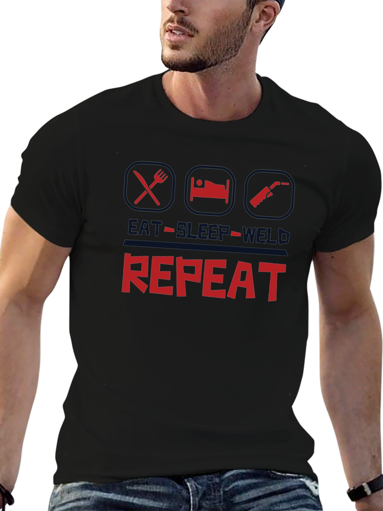 Eat Sleep Weld Repeat T-Shirt - Black