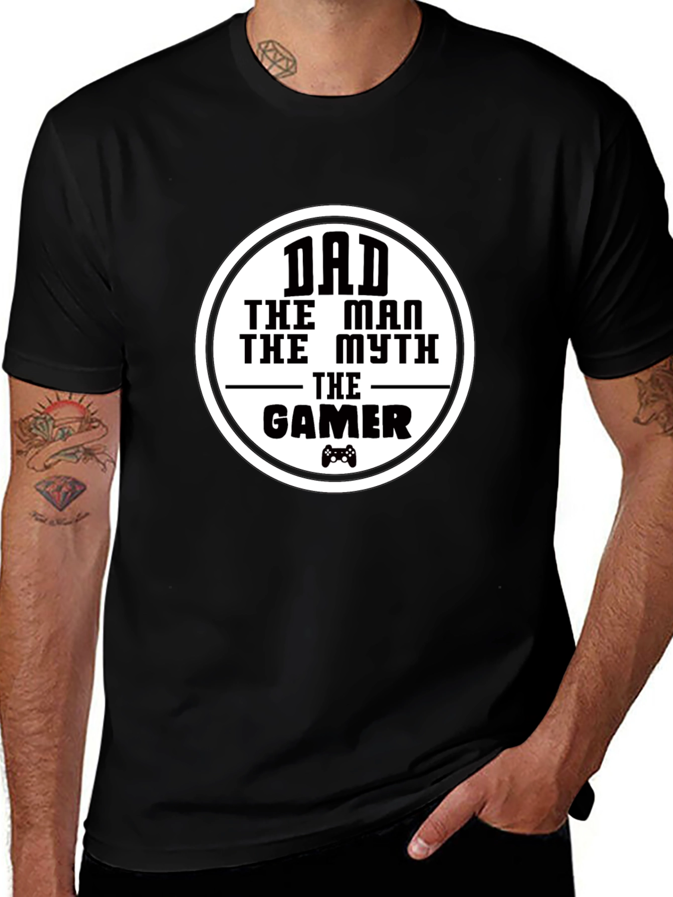 Dad The Man Myth Gamer - Black Graphic T-Shirt