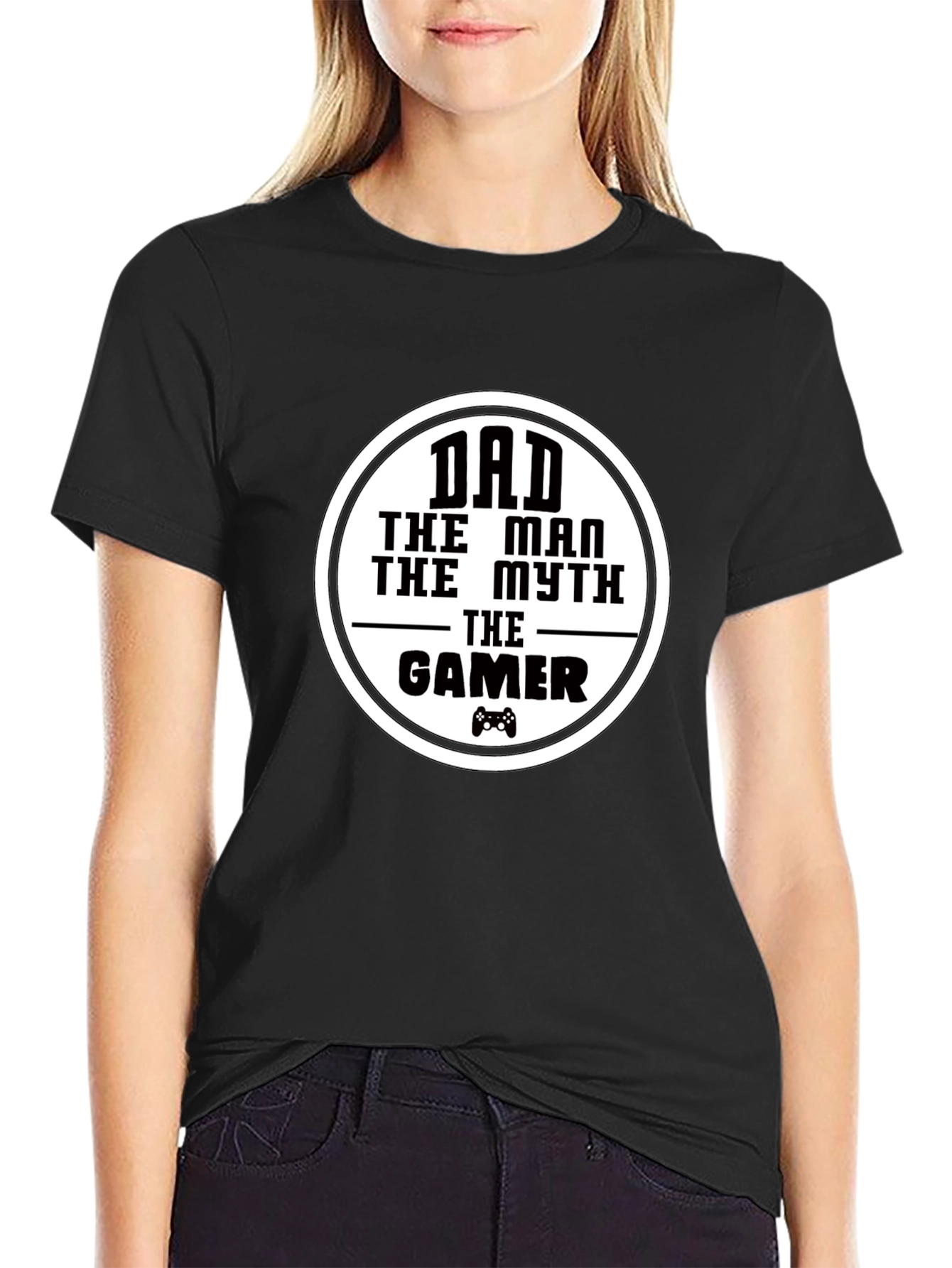 Dad The Man Myth Gamer - Black Graphic T-Shirt