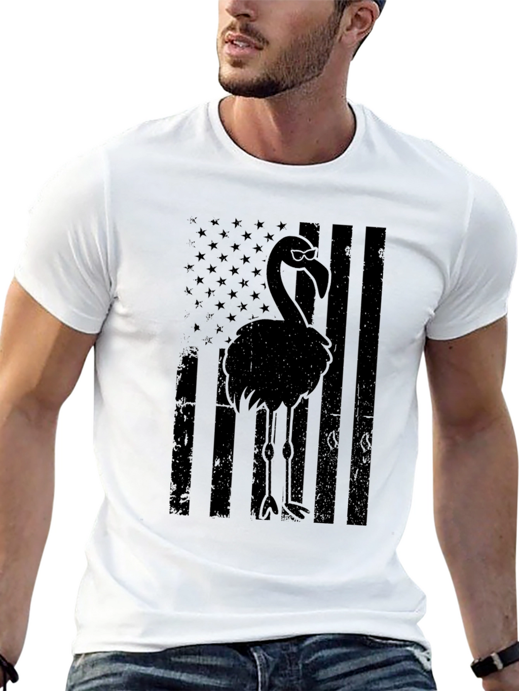 Black Flamingo American Flag Graphic Tee