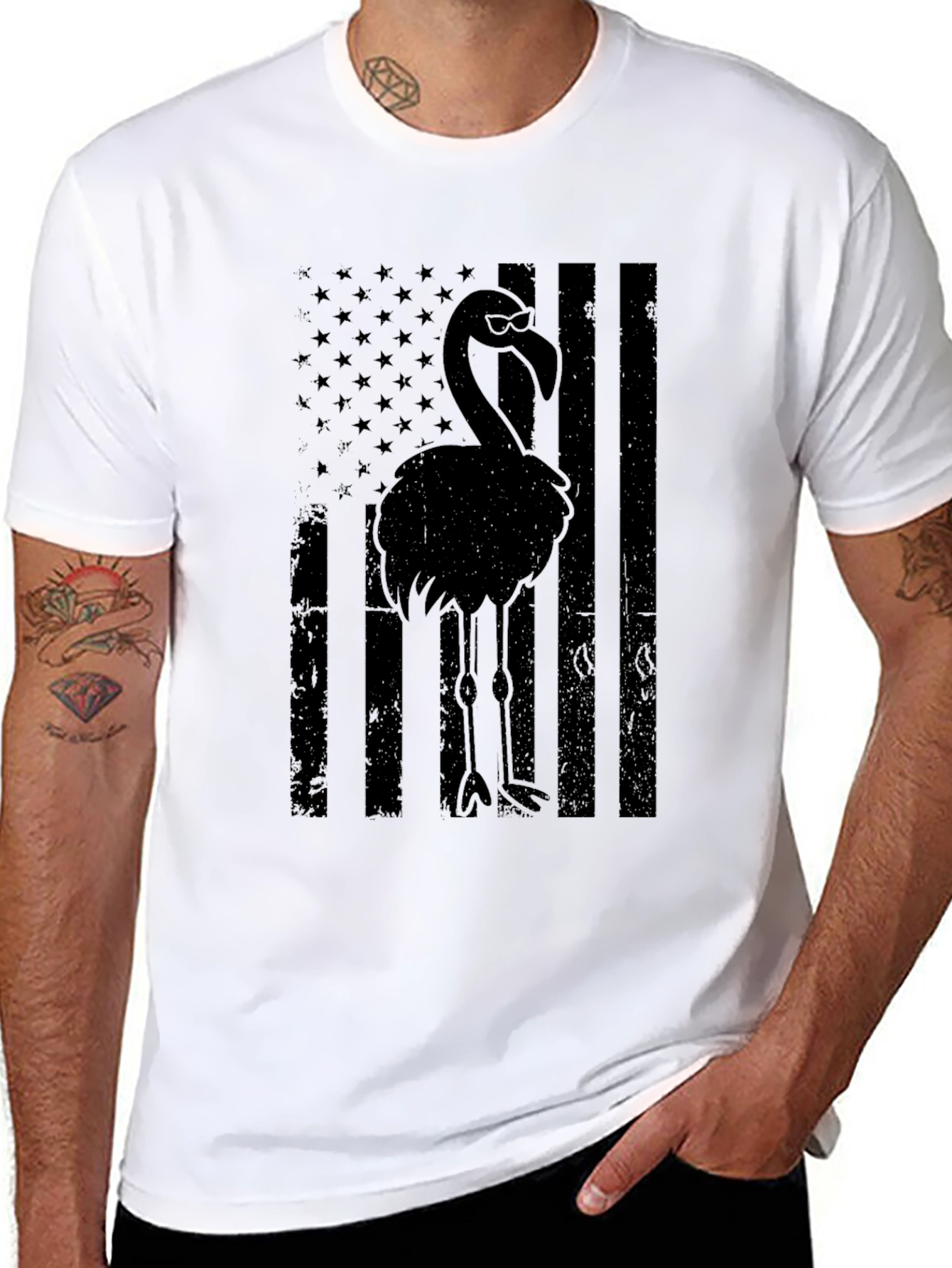 Black Flamingo American Flag Graphic Tee