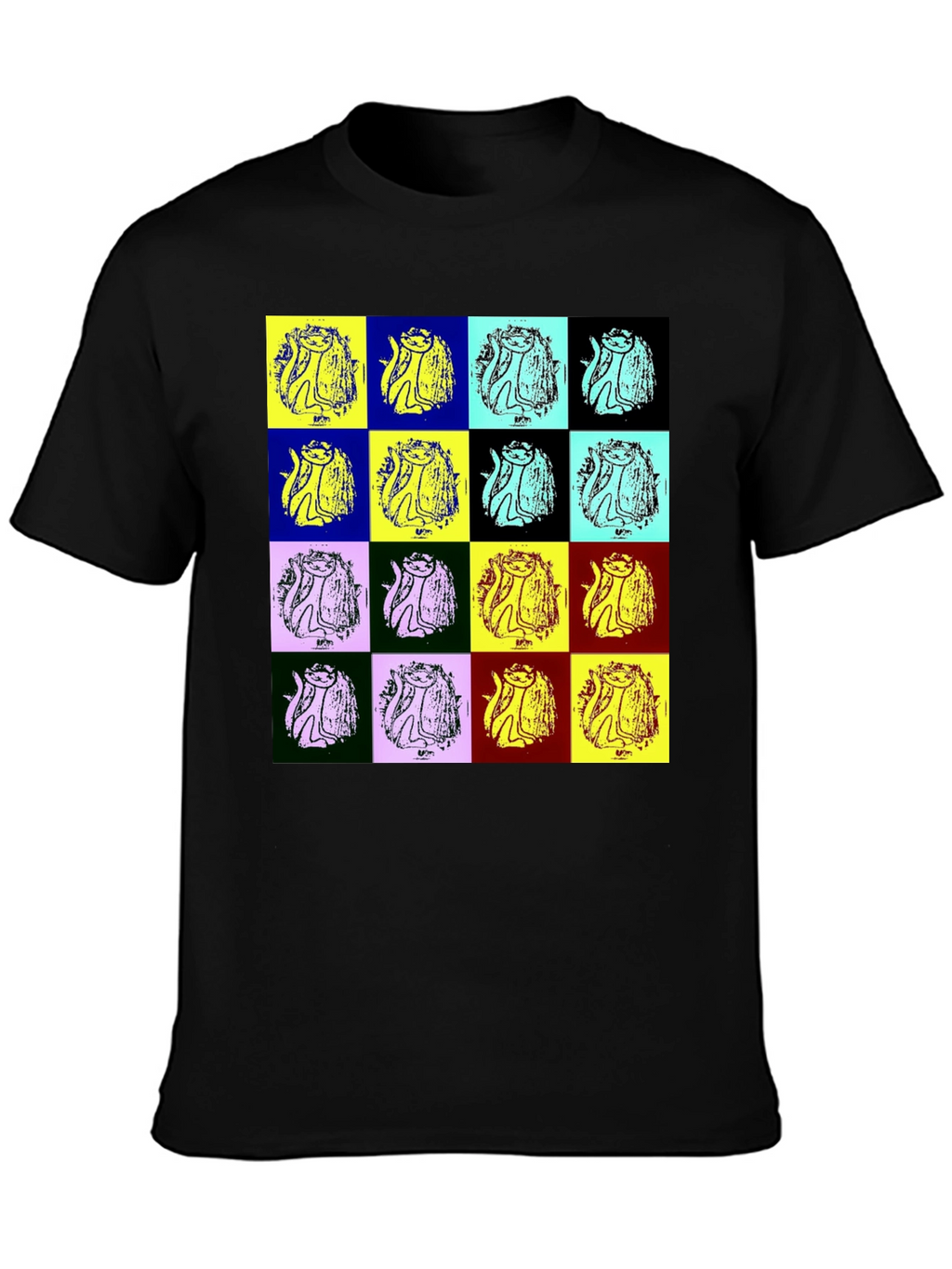 Pop Art Cat Graphic Black T-Shirt