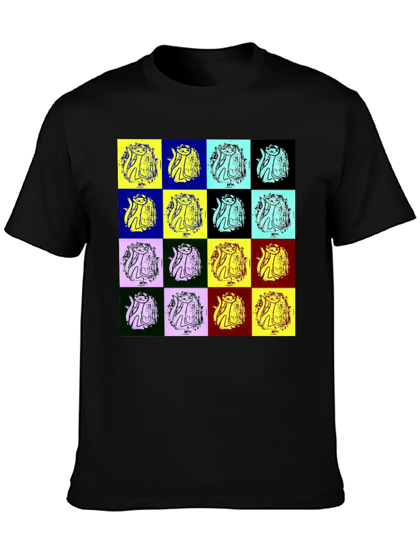 Pop Art Cat Graphic Black T-Shirt