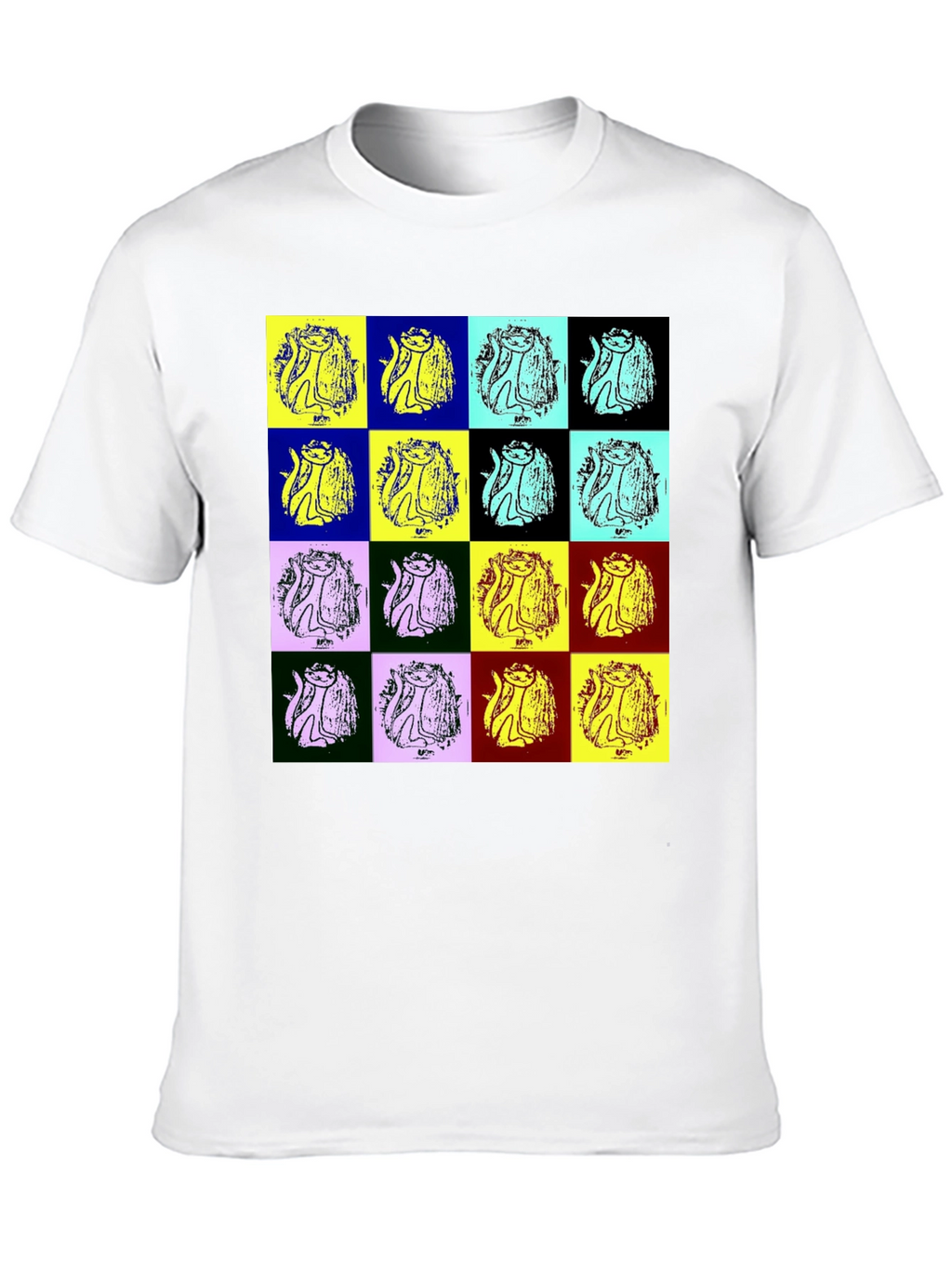 Pop Art Cat Graphic Black T-Shirt