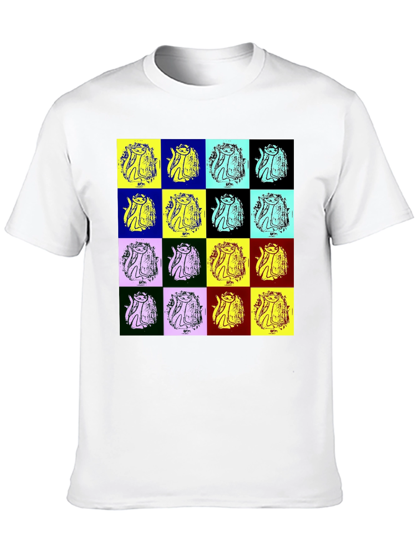 Pop Art Cat Graphic Black T-Shirt