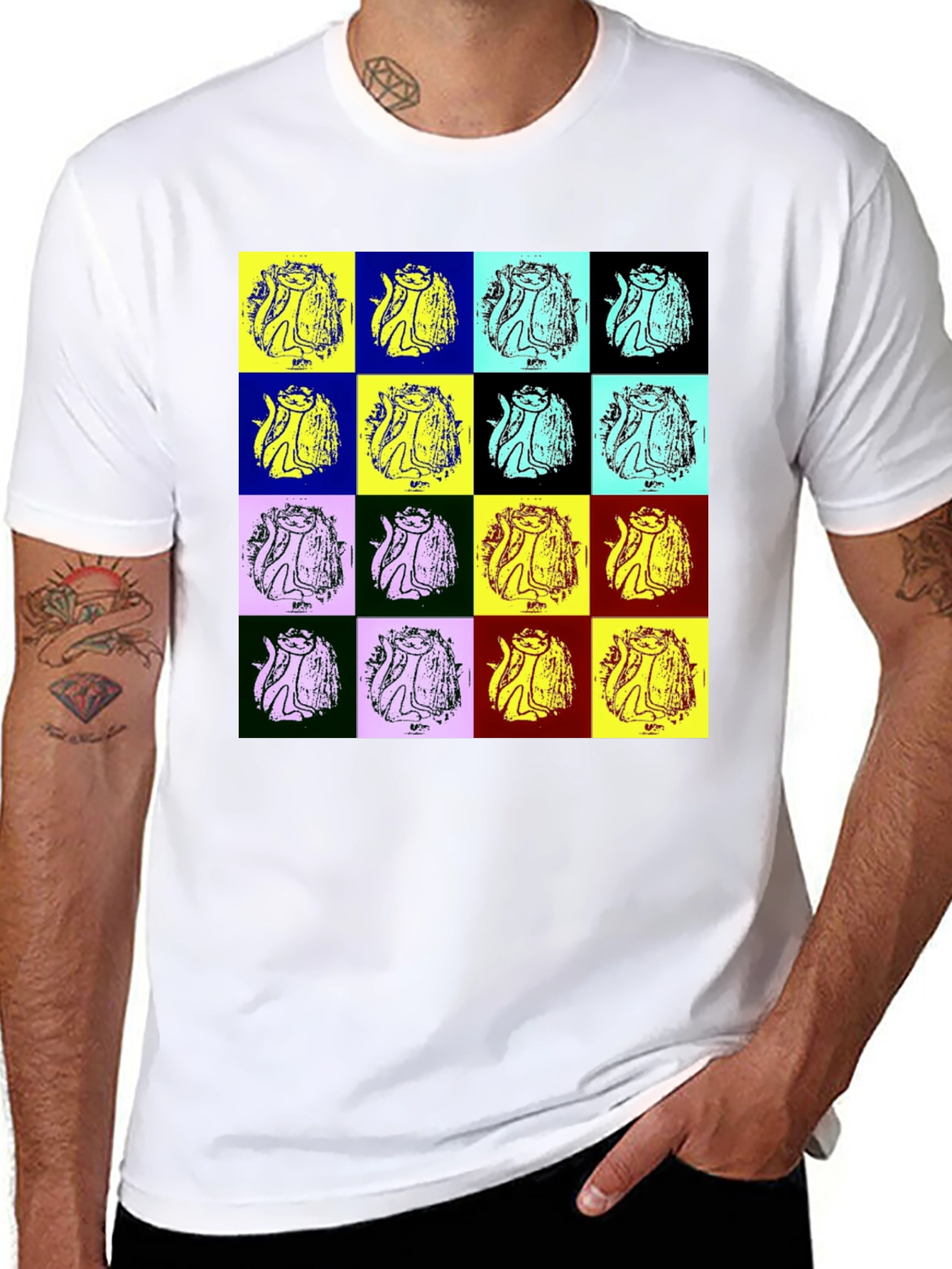 Pop Art Cat Graphic Black T-Shirt
