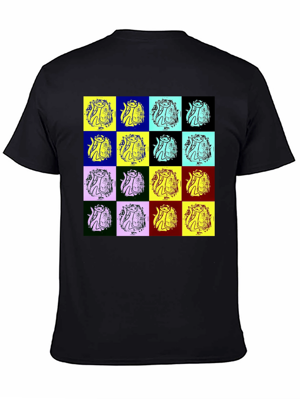 Pop Art Cat Graphic Black T-Shirt