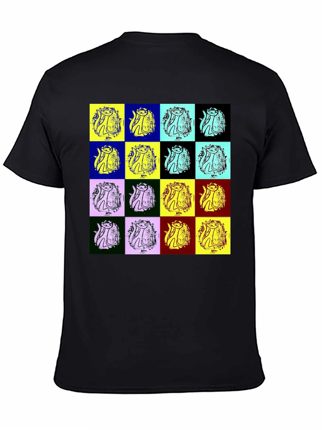 Pop Art Cat Graphic Black T-Shirt
