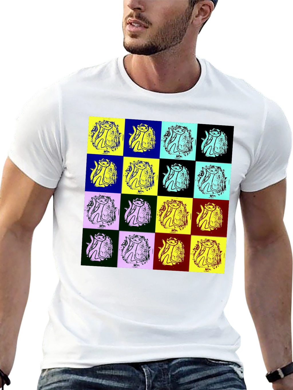 Pop Art Cat Graphic Black T-Shirt