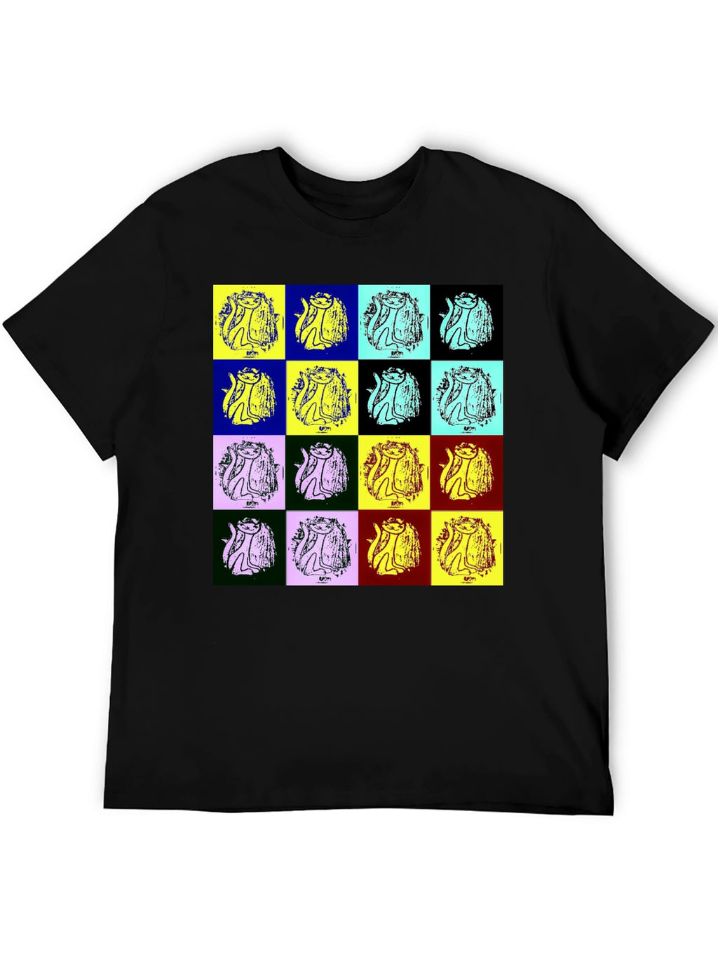 Pop Art Cat Graphic Black T-Shirt