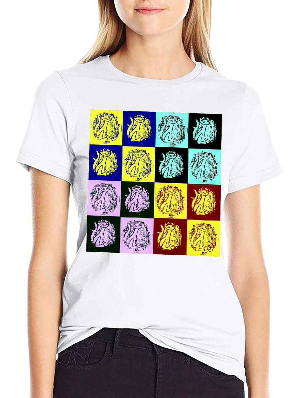 Pop Art Cat Graphic Black T-Shirt