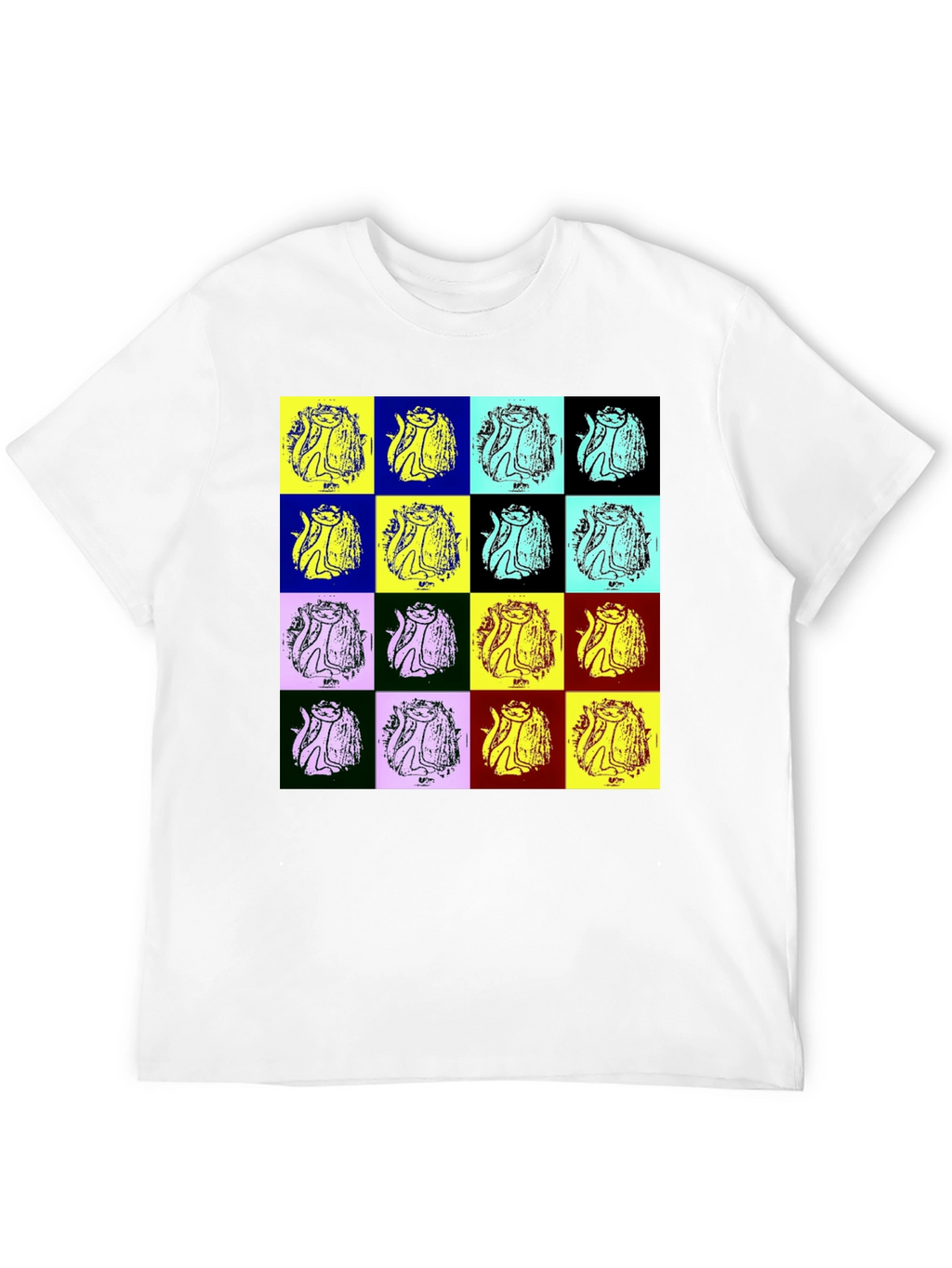 Pop Art Cat Graphic Black T-Shirt