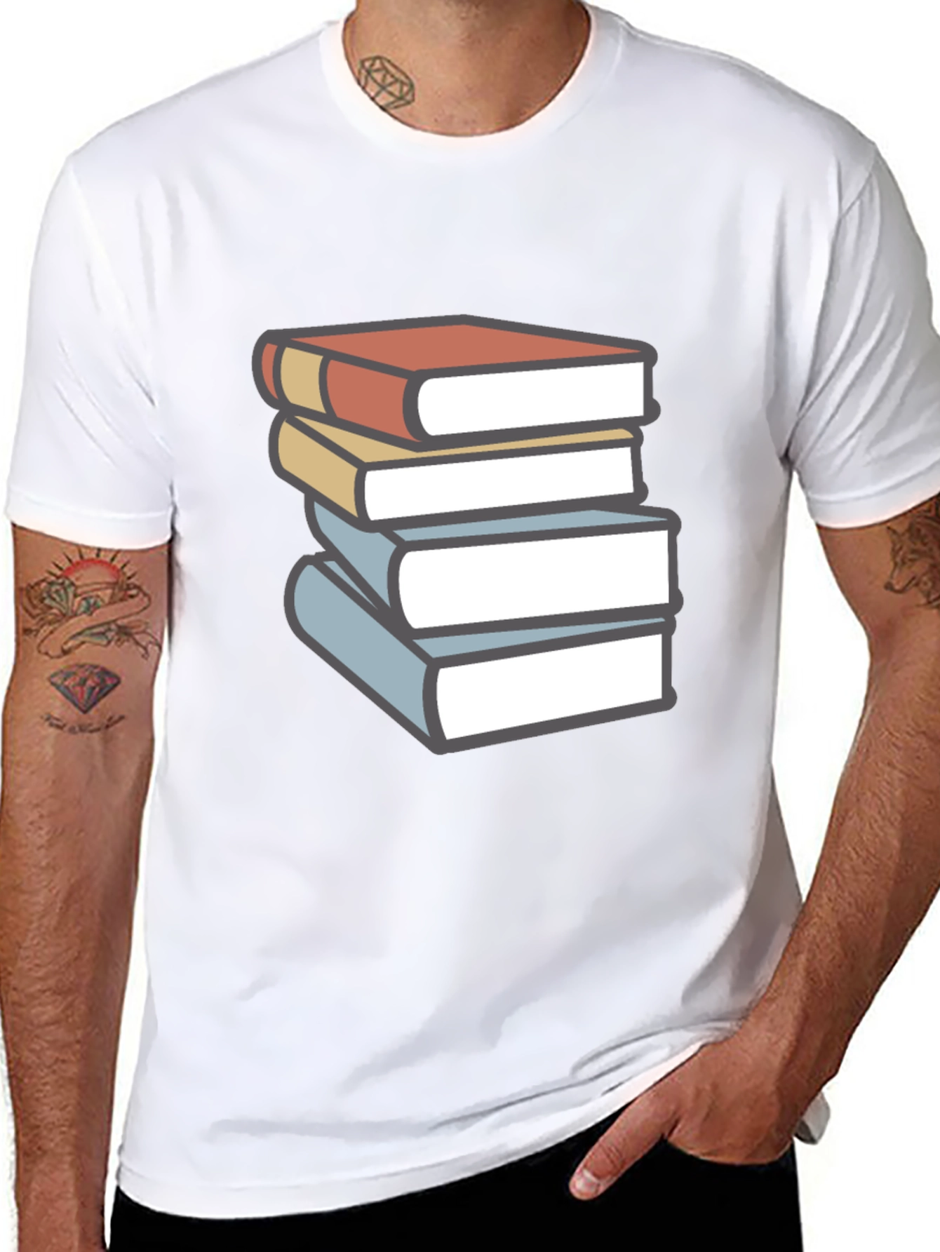 Book Lovers T-Shirt - Stack of Books Graphic Tee
