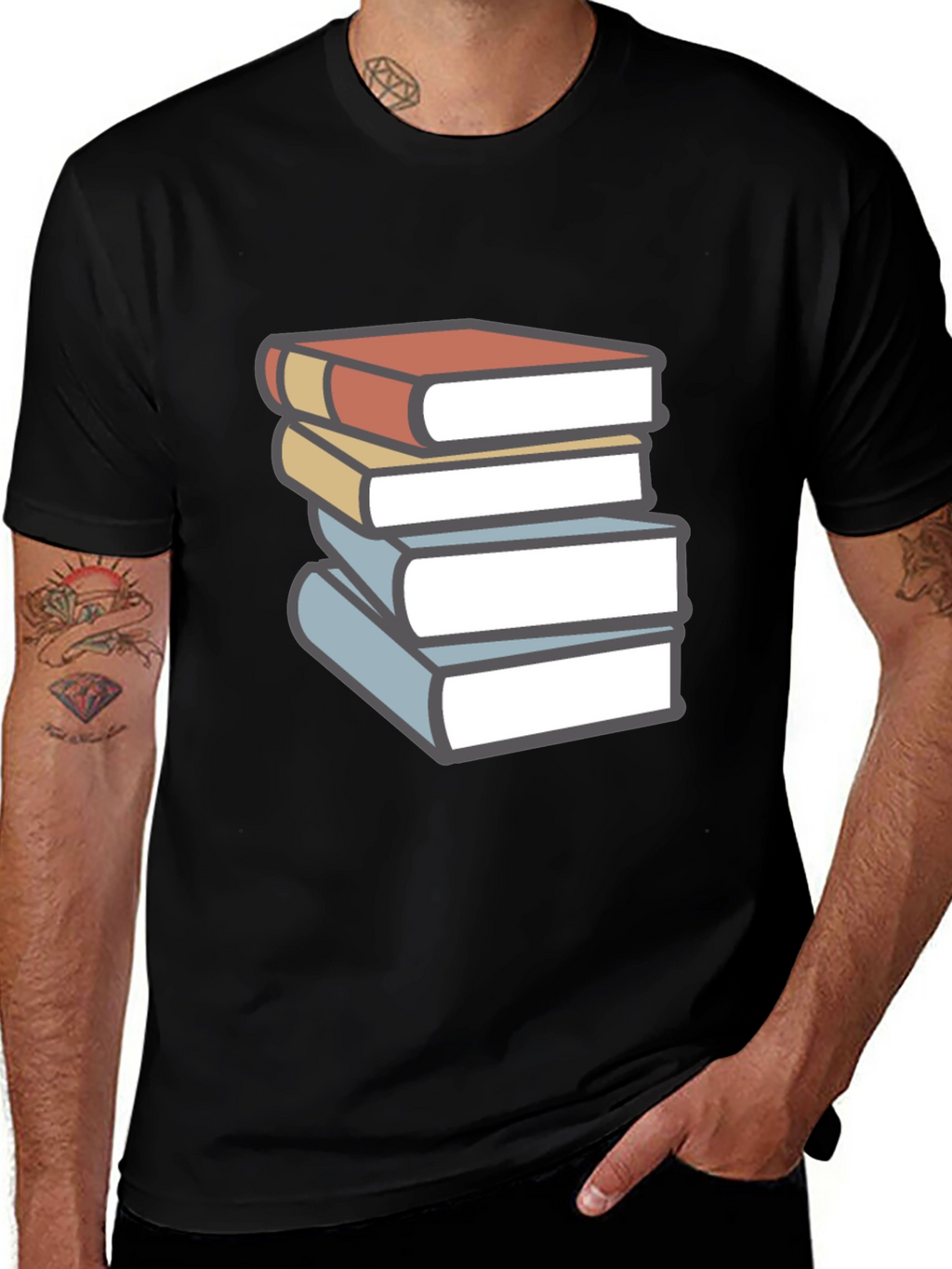 Book Lovers T-Shirt - Stack of Books Graphic Tee