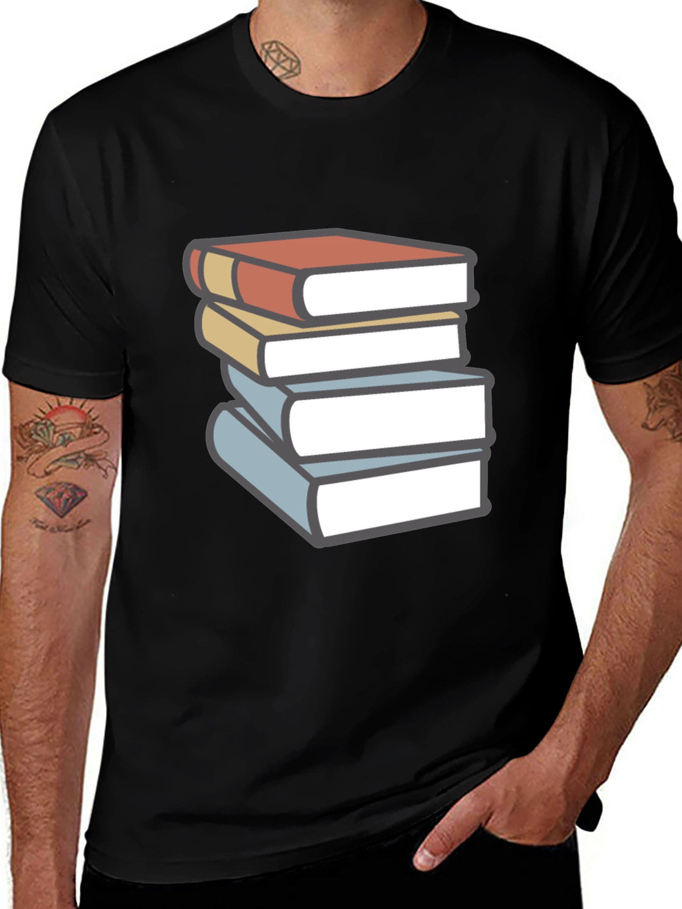 Book Lovers T-Shirt - Stack of Books Graphic Tee