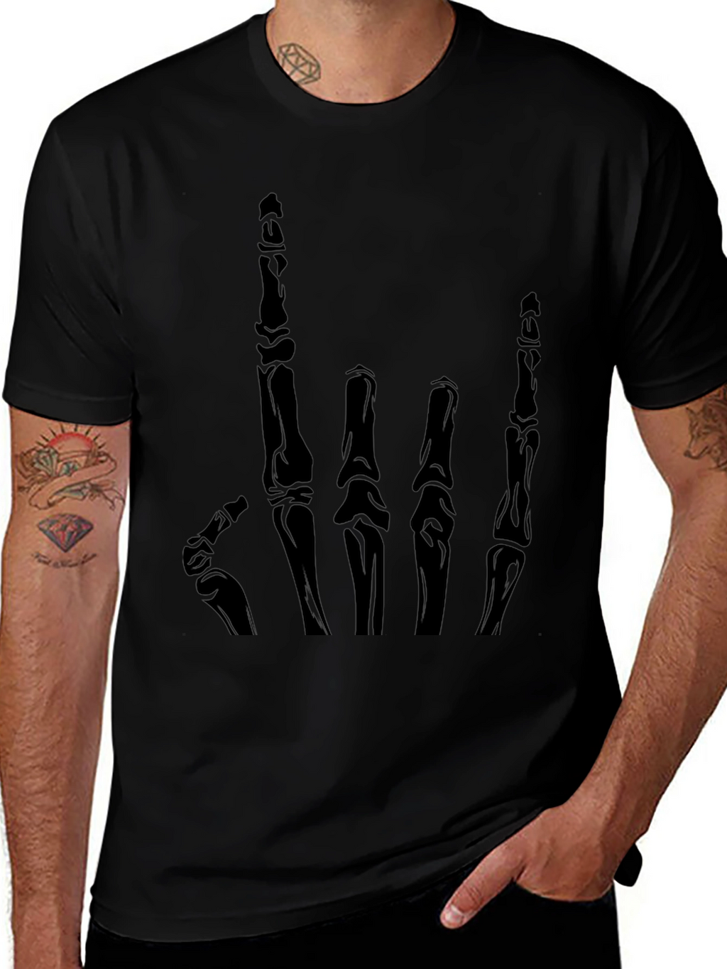 Skeleton Hand Graphic T-Shirt - Black