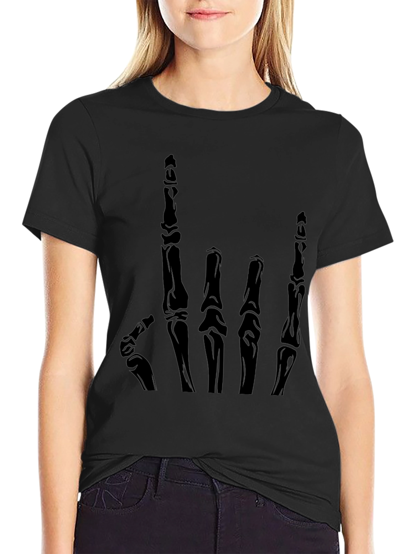 Skeleton Hand Graphic T-Shirt - Black