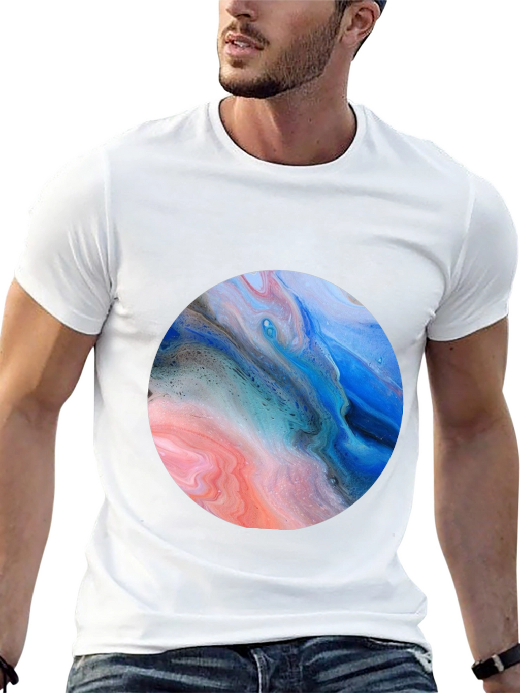 Abstract Swirl Circle Graphic Black T-Shirt
