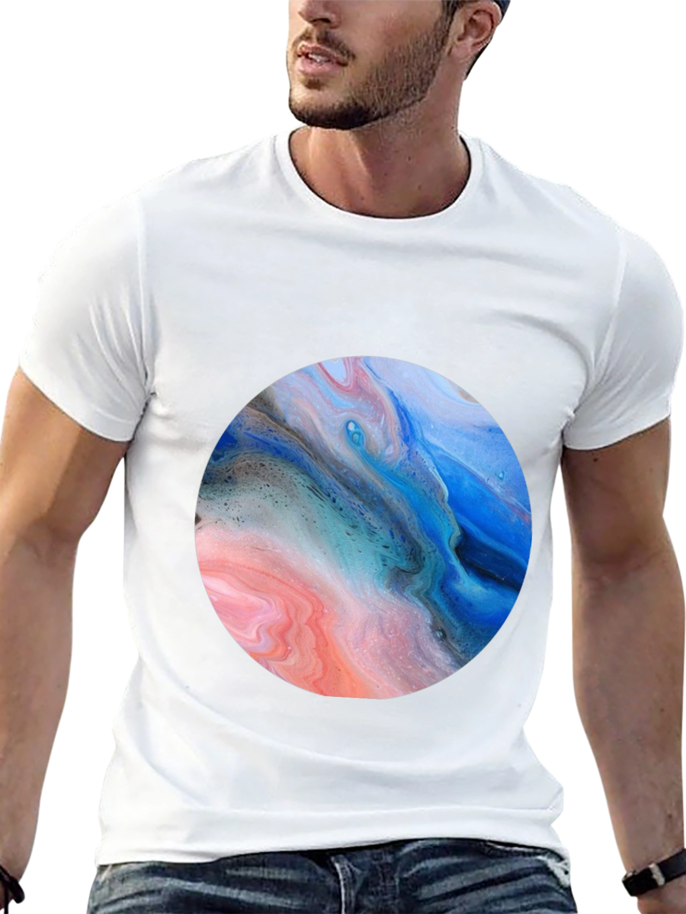 Abstract Swirl Circle Graphic Black T-Shirt